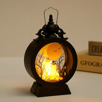 Halloween Retro Candle Portable Storm Lantern – Pumpkin, Castle & Witch Design, Haunted Decor Light