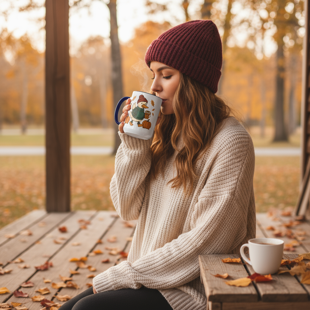 Cozy Fall Duck Mug — Autumn Coffee Cup (11oz / 15oz)