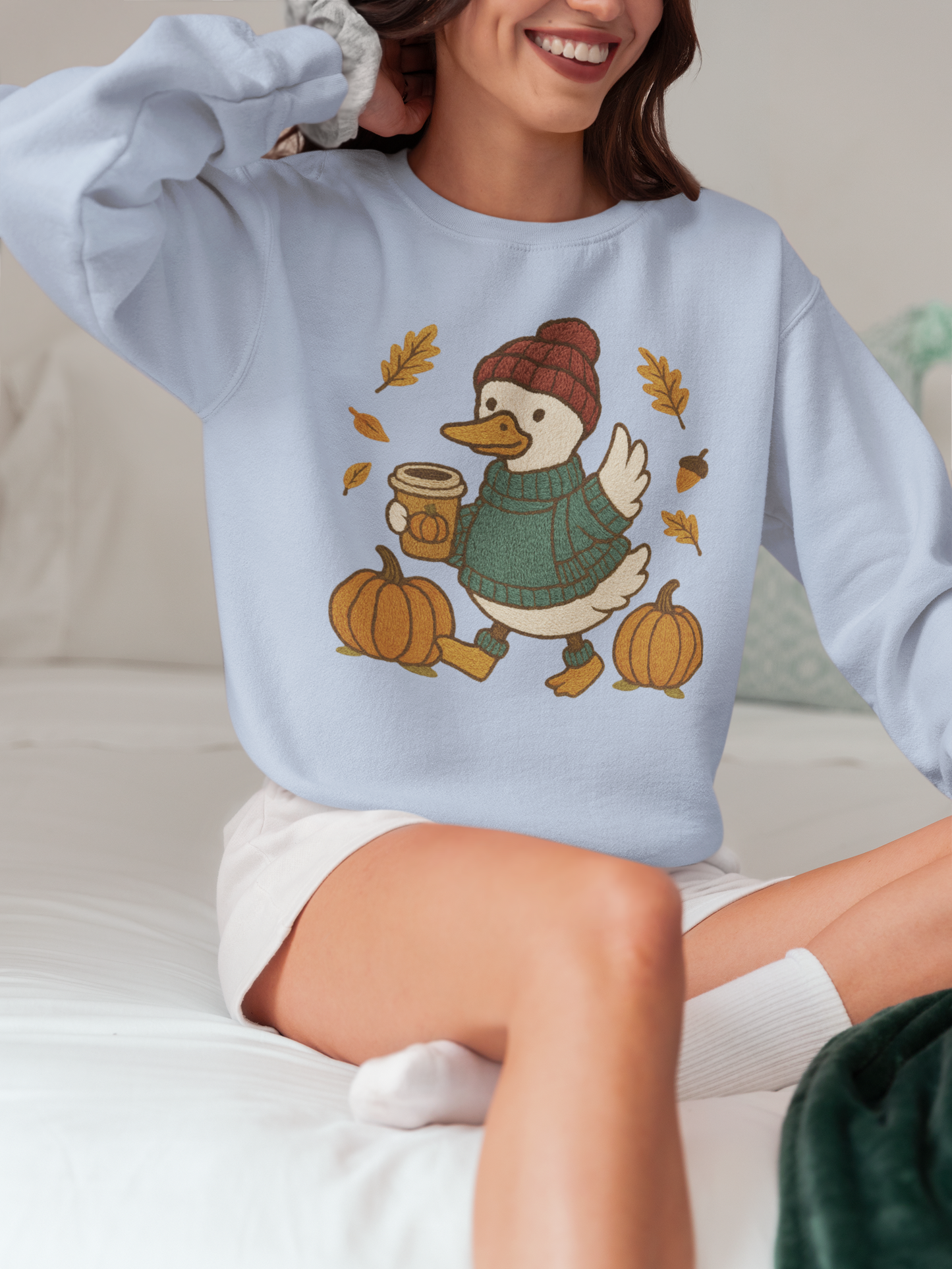 Cozy Autumn Goose Sweatshirt, Pumpkin, Fall Fashion, Unisex Crewneck, Halloween Gift, Seasonal Wear, Nature Lover's Apparel