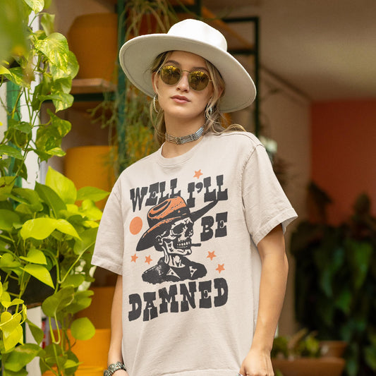 Well I'll Be Damned UNISEX Comfort Colors® Vintage Inspired Shirt, Halloween Shirt, Oversized Tee, Boho Hippie Clothes