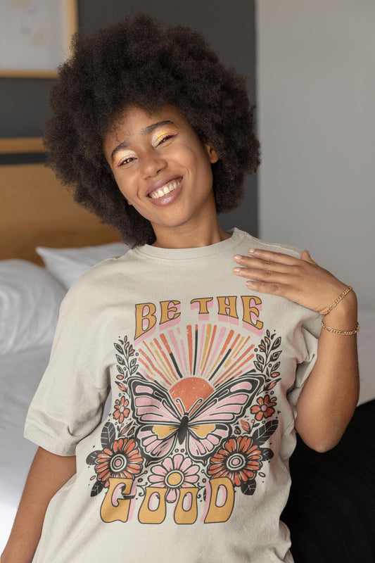 Be the Good Tshirt, Boho Comfort Colors Vintage Inspired Shirt, Trendy Butterfly Shirt, Oversized Tee, Super Soft