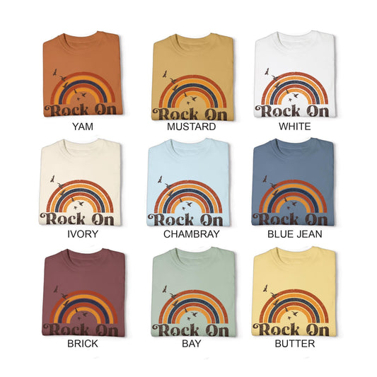 Rock On Rainbow Tshirt, Boho Comfort Colors Vintage Inspired Shirt, Trendy Rock On Shirt, Oversized Tee, Super Soft