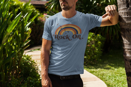 Rock On Rainbow Tshirt, Boho Comfort Colors Vintage Inspired Shirt, Trendy Rock On Shirt, Oversized Tee, Super Soft