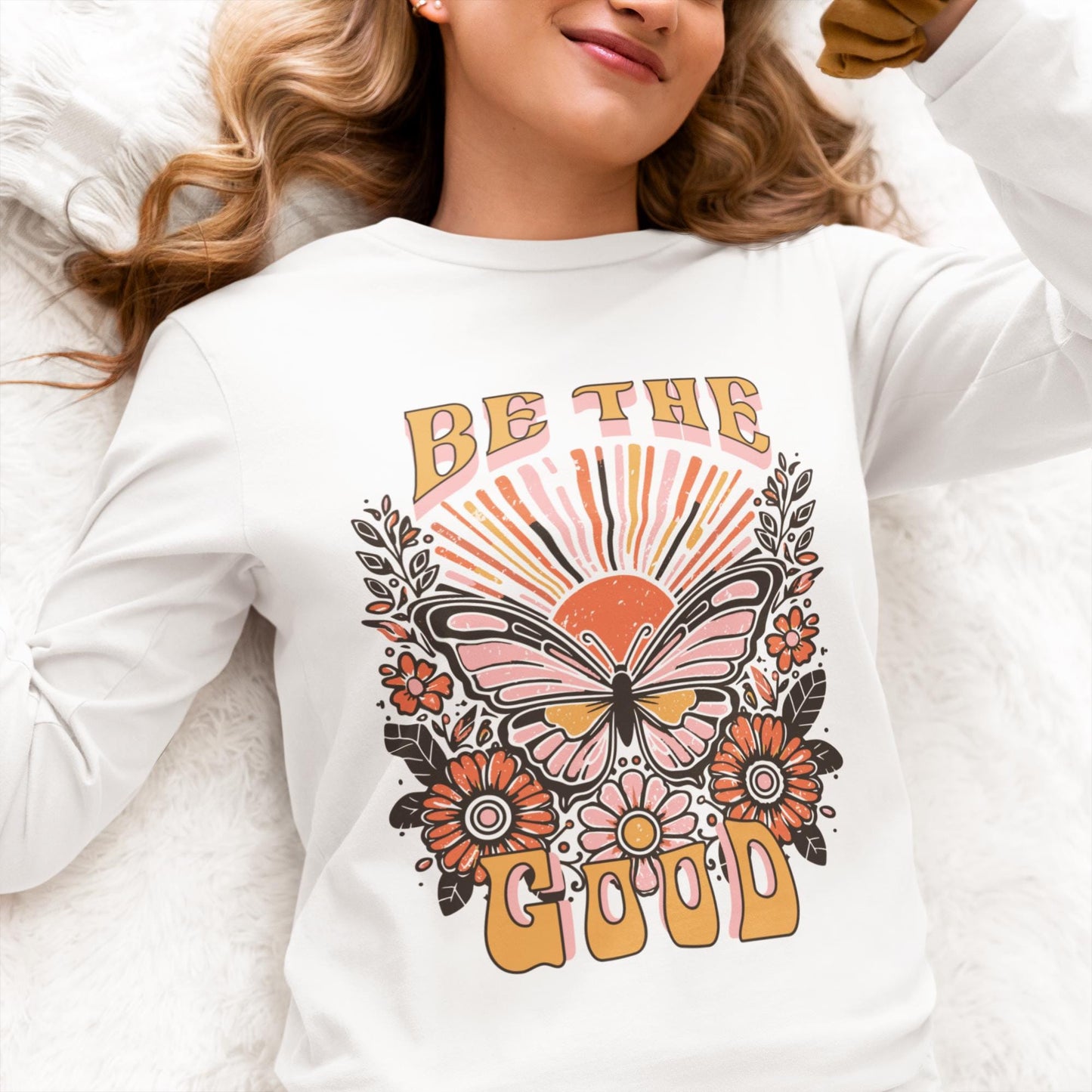 Be the Good Retro Long Sleeve T-Shirt, Vintage Graphic Tee, Inspiring Shirt, Boho Gift for Her or Him