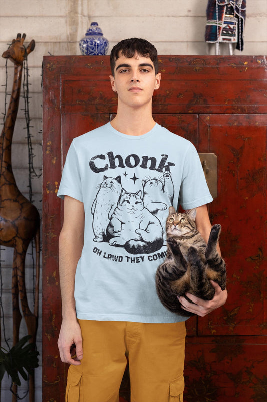 Funny Cat Lover Garment-Dyed T-shirt - Chonk Oh Lawd They Comin - Cat Owners, Animal Lovers, Cat Moms, Dad Gifts, Birthday Present,