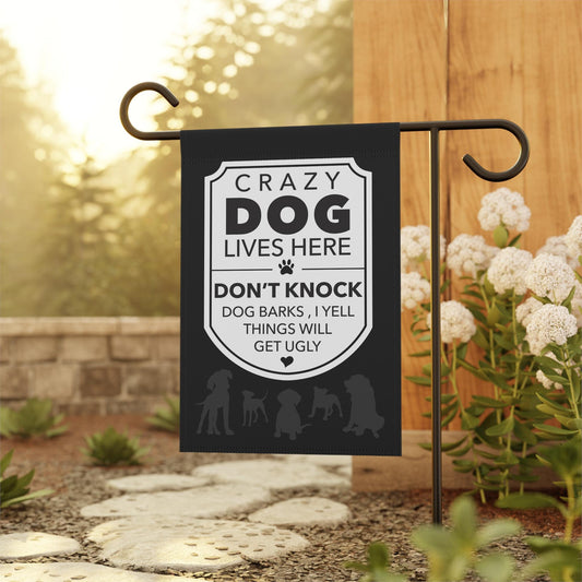 Outdoor Flag, Funny Dog Yard Sign, Crazy Dog Lives Here, Dog Flag for Yard, Garden Decor, House Banner, Dog Lover Gift, Pet Owner Sign, Dog