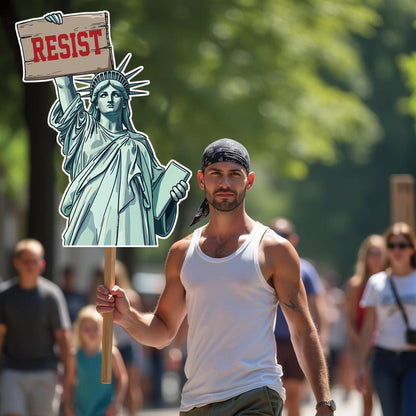 Statue Of Liberty Resist Fascism, Big Face on a Stick.  - 4 sizes