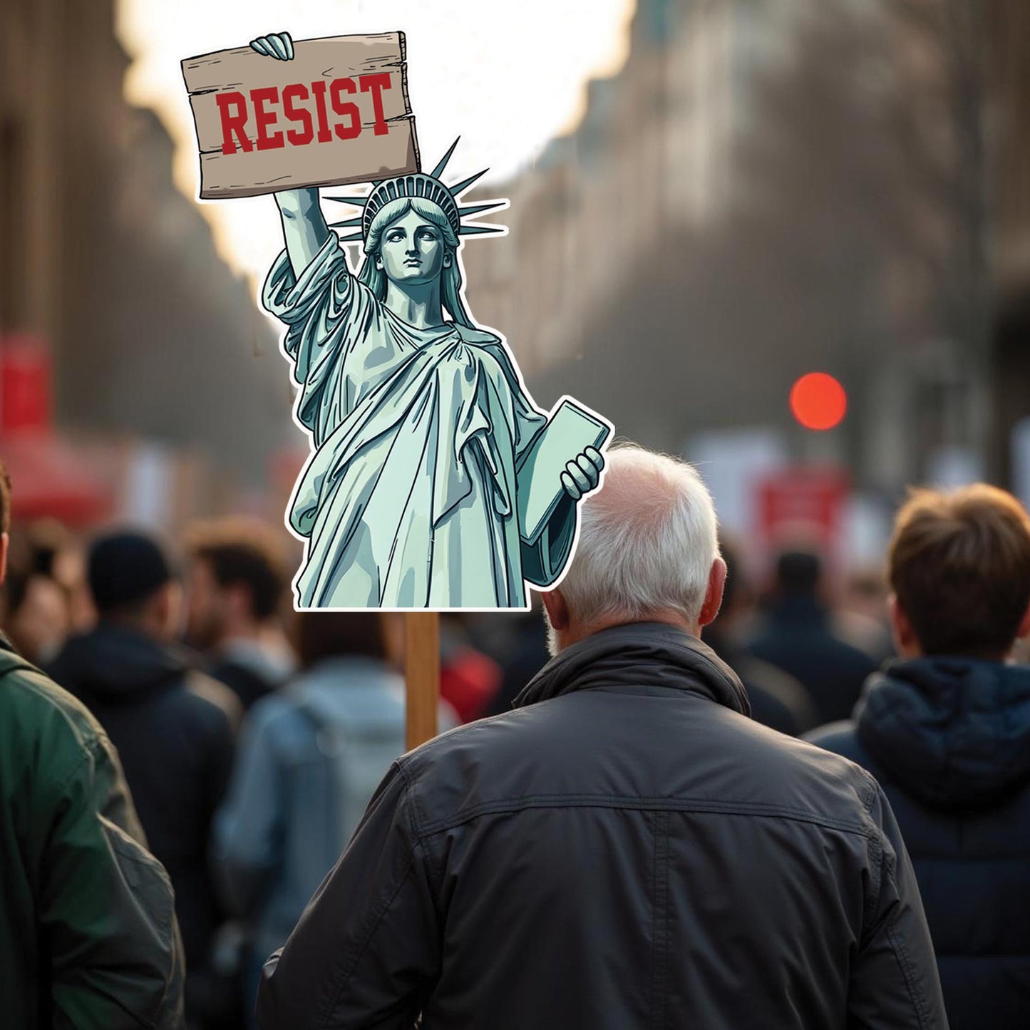 Statue Of Liberty Resist Fascism, Big Face on a Stick.  - 4 sizes