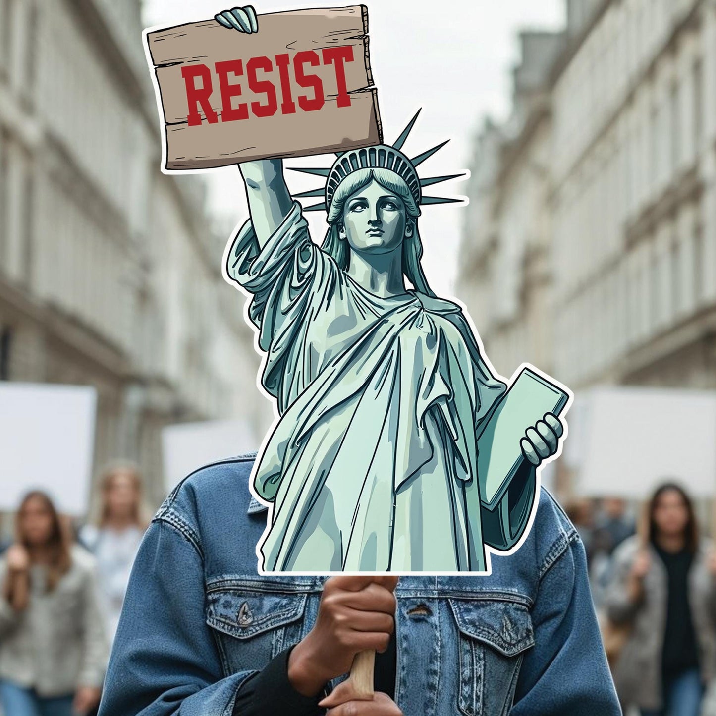 Statue Of Liberty Resist Fascism, Big Face on a Stick.  - 4 sizes