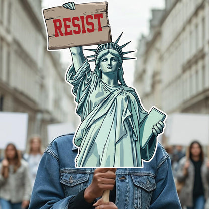 Statue Of Liberty Resist Fascism, Big Face on a Stick.  - 4 sizes