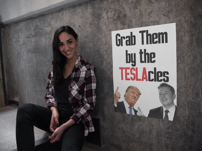 Grab Them By The Teslacles, Foam Board Protest Sign, Anti-Trump Resistance, Anti-Elon, Political Activist Poster, Protest Poster