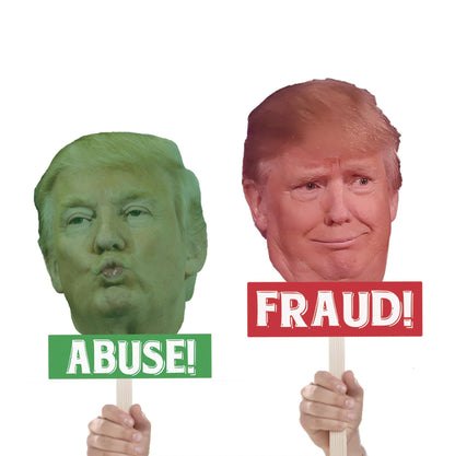 Trump Protest Signs  Fraud & Abuse Big Head Cutouts | Funny Political Rally Props | Anti Trump Demonstration Poster Set - 4 sizes