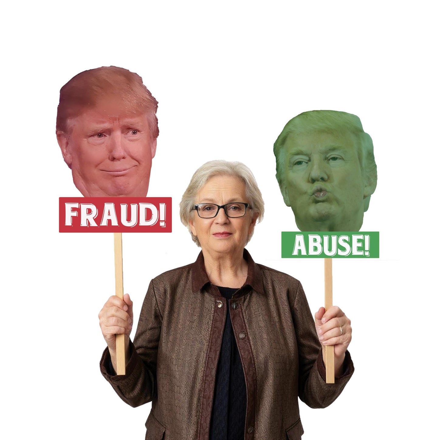 Trump Protest Signs  Fraud & Abuse Big Head Cutouts | Funny Political Rally Props | Anti Trump Demonstration Poster Set - 4 sizes
