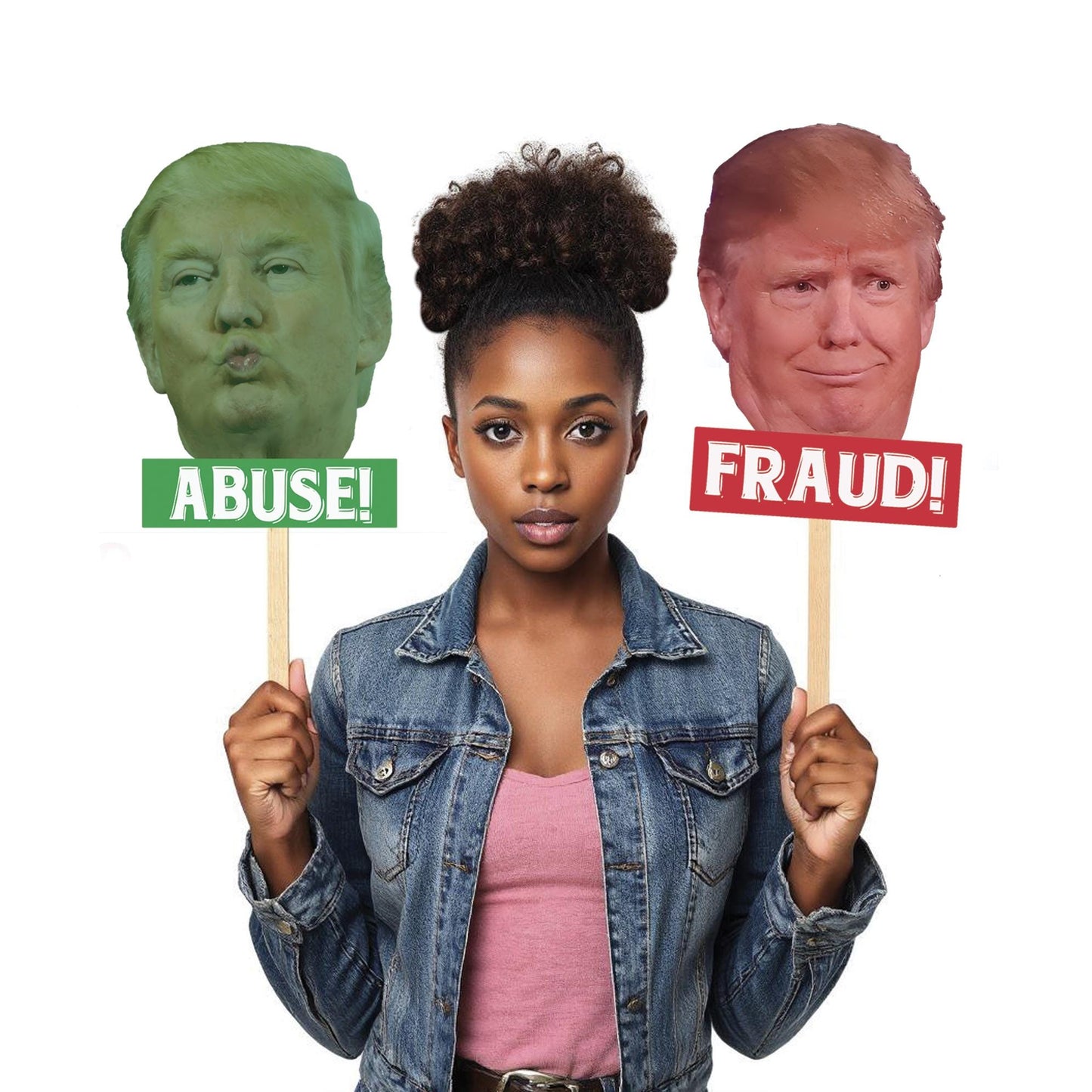 Trump Protest Signs  Fraud & Abuse Big Head Cutouts | Funny Political Rally Props | Anti Trump Demonstration Poster Set - 4 sizes