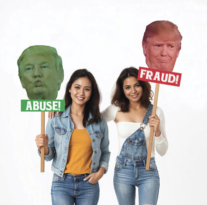 Trump Protest Signs  Fraud & Abuse Big Head Cutouts | Funny Political Rally Props | Anti Trump Demonstration Poster Set - 4 sizes