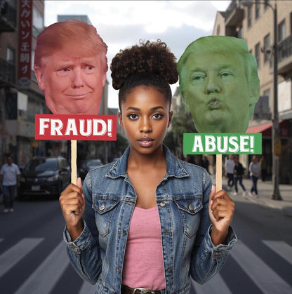 Trump Protest Signs  Fraud & Abuse Big Head Cutouts | Funny Political Rally Props | Anti Trump Demonstration Poster Set - 4 sizes