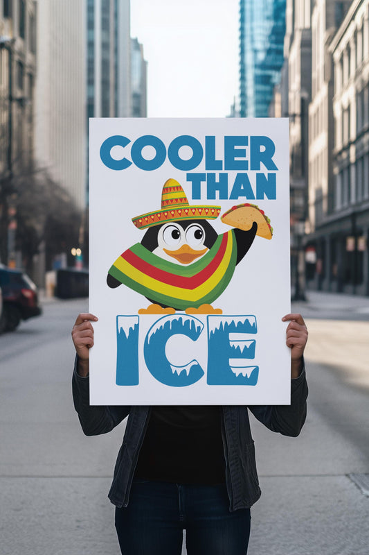 Cooler Than ICE Protest Poster, Funny Anti-ICE Wall Art, Pro-Immigrant Penguin Poster, Satirical Social Justice Print, Activist Decor