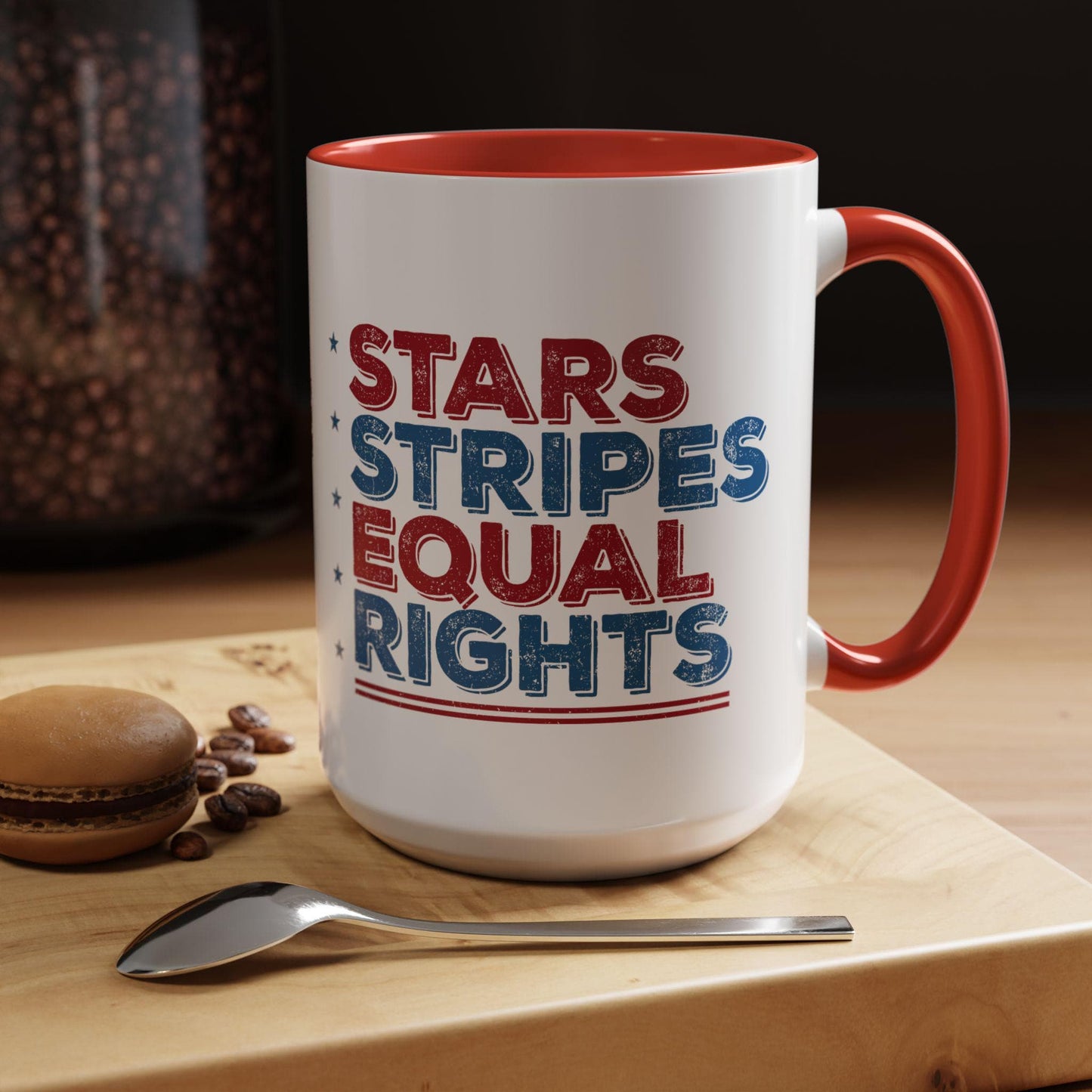 Red White and Brew, Stars Stripes Equal Rights Mug - Patriotic Progressive Coffee Cup - Feminist Anti-Trump Drinkware -  (11, 15oz)