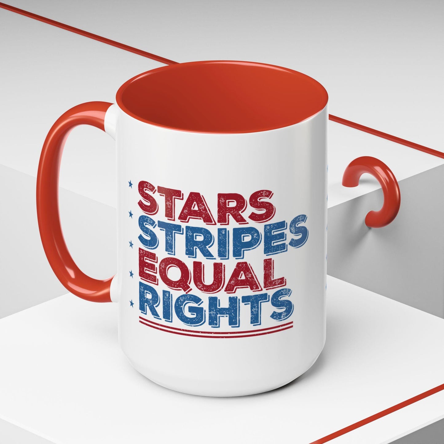 Red White and Brew, Stars Stripes Equal Rights Mug - Patriotic Progressive Coffee Cup - Feminist Anti-Trump Drinkware -  (11, 15oz)