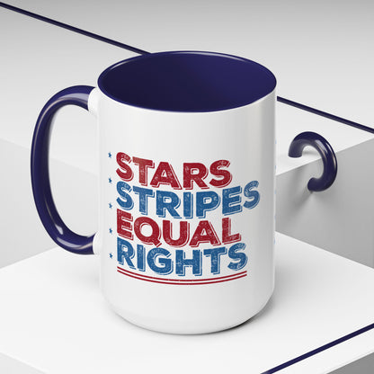 Red White and Brew, Stars Stripes Equal Rights Mug - Patriotic Progressive Coffee Cup - Feminist Anti-Trump Drinkware -  (11, 15oz)