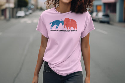 Freedom Democracy Truth T-Shirt - Donkey vs Elephant Graphic Tee