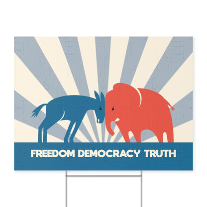 Freedom Democracy Truth Yard Sign, Anti-Trump Political Protest Sign, Donkey vs Elephant Lawn Art, Corrugated Plastic Pro-Truth Yard Sign