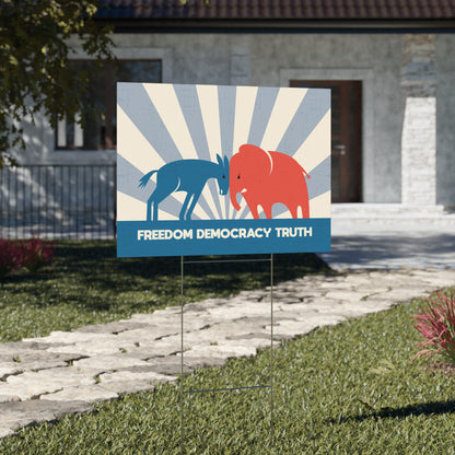 Freedom Democracy Truth Yard Sign, Anti-Trump Political Protest Sign, Donkey vs Elephant Lawn Art, Corrugated Plastic Pro-Truth Yard Sign