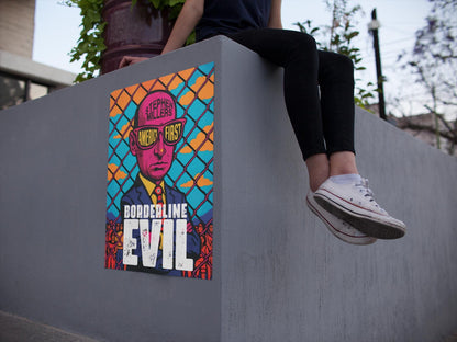 Borderline Evil Protest Poster, Anti Stephen Miller Art, Immigration Rights Political Print, Abolish ICE Poster, Activist Wall Decor