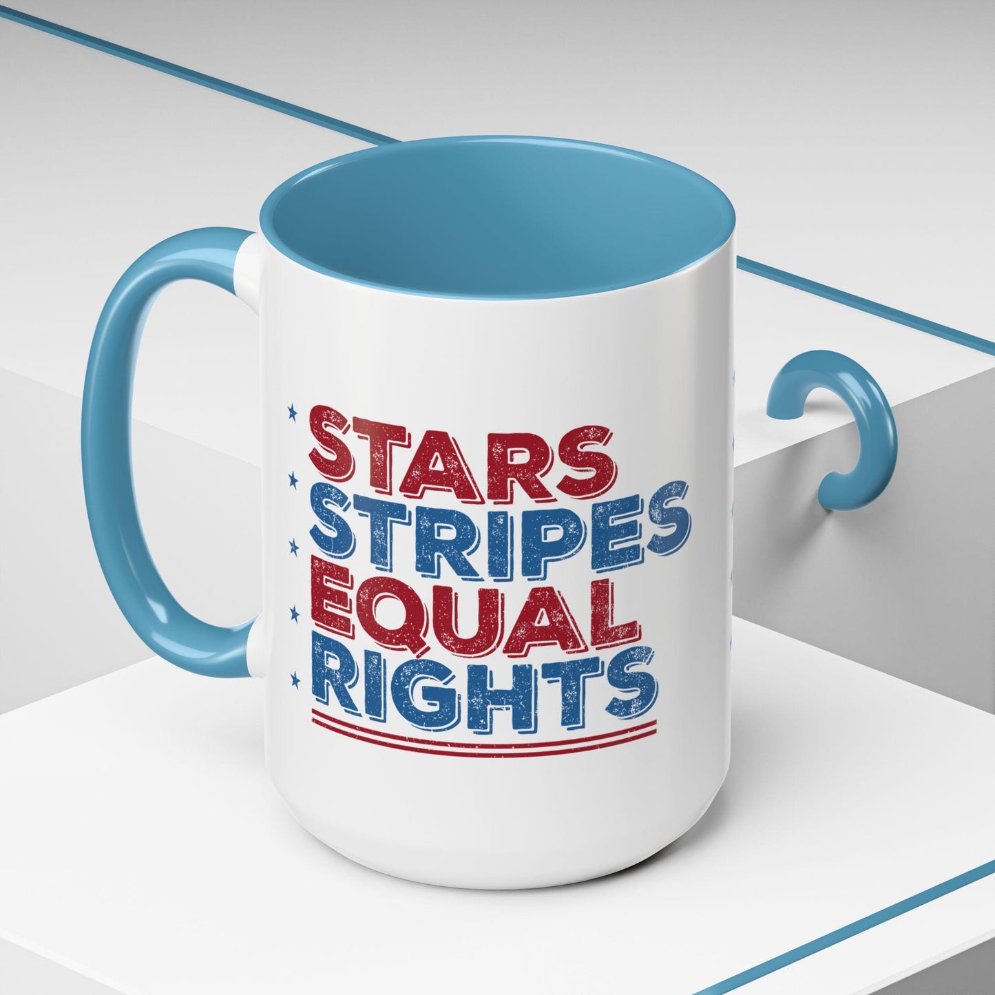 Red White and Brew, Stars Stripes Equal Rights Mug - Patriotic Progressive Coffee Cup - Feminist Anti-Trump Drinkware -  (11, 15oz)