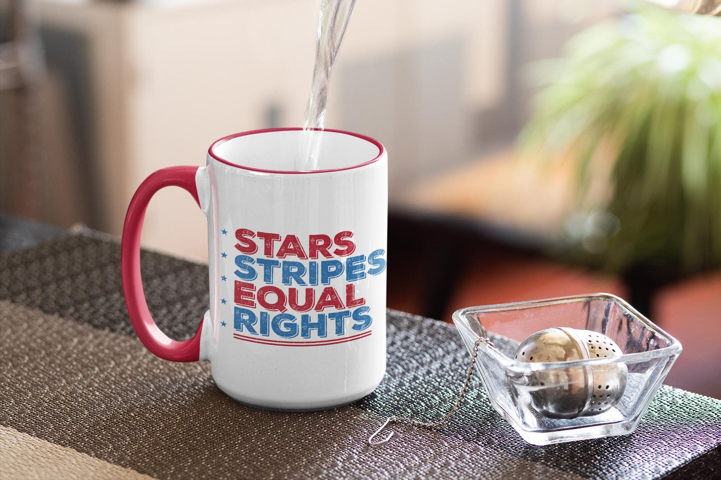 Red White and Brew, Stars Stripes Equal Rights Mug - Patriotic Progressive Coffee Cup - Feminist Anti-Trump Drinkware -  (11, 15oz)
