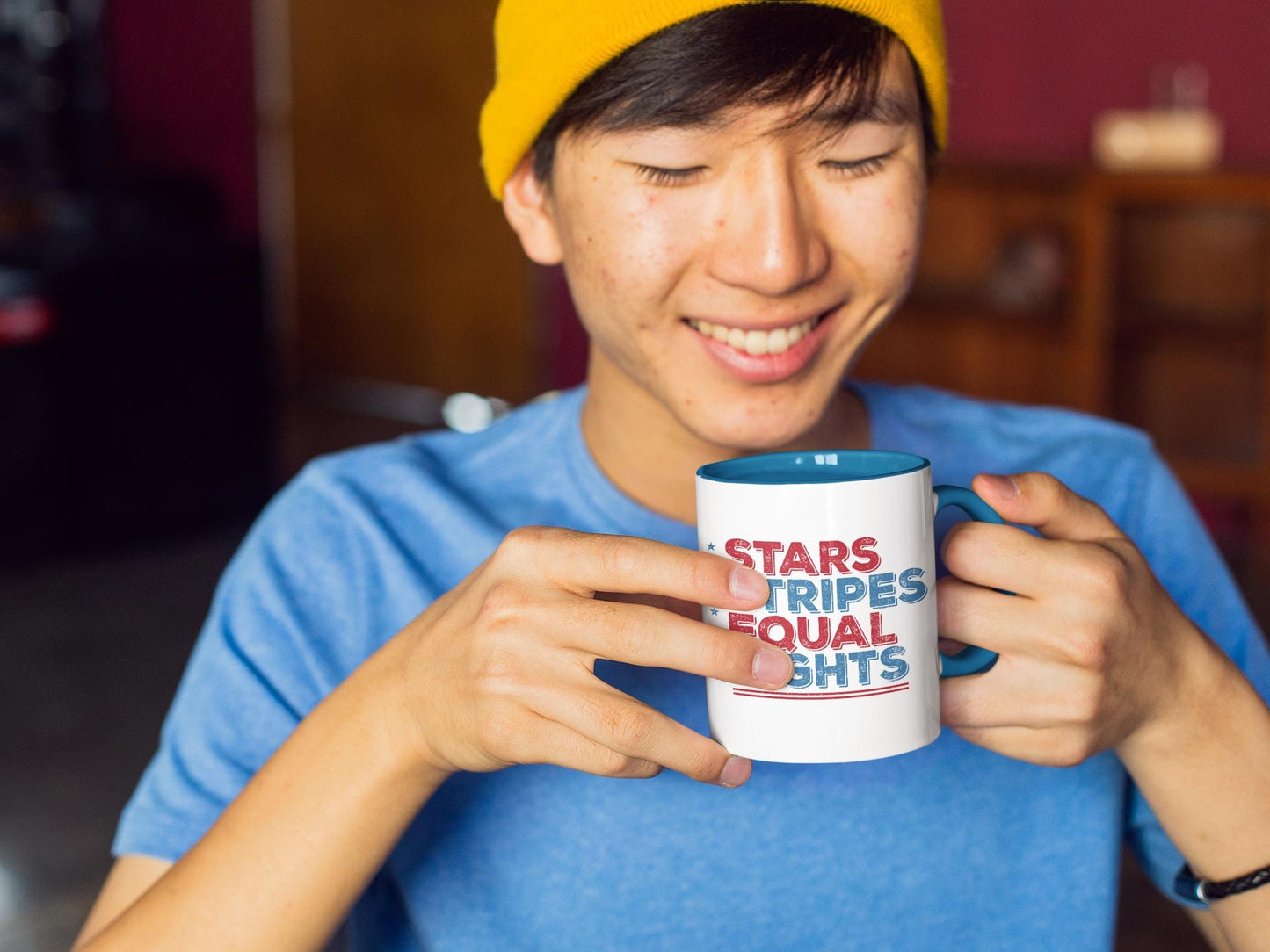 Red White and Brew, Stars Stripes Equal Rights Mug - Patriotic Progressive Coffee Cup - Feminist Anti-Trump Drinkware -  (11, 15oz)