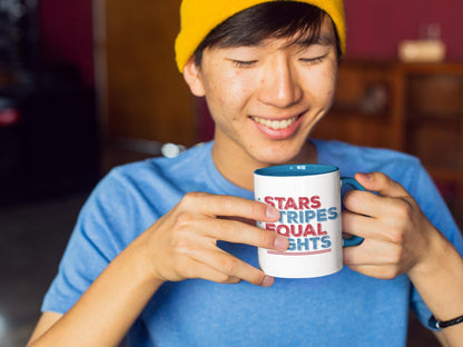 Red White and Brew, Stars Stripes Equal Rights Mug - Patriotic Progressive Coffee Cup - Feminist Anti-Trump Drinkware -  (11, 15oz)