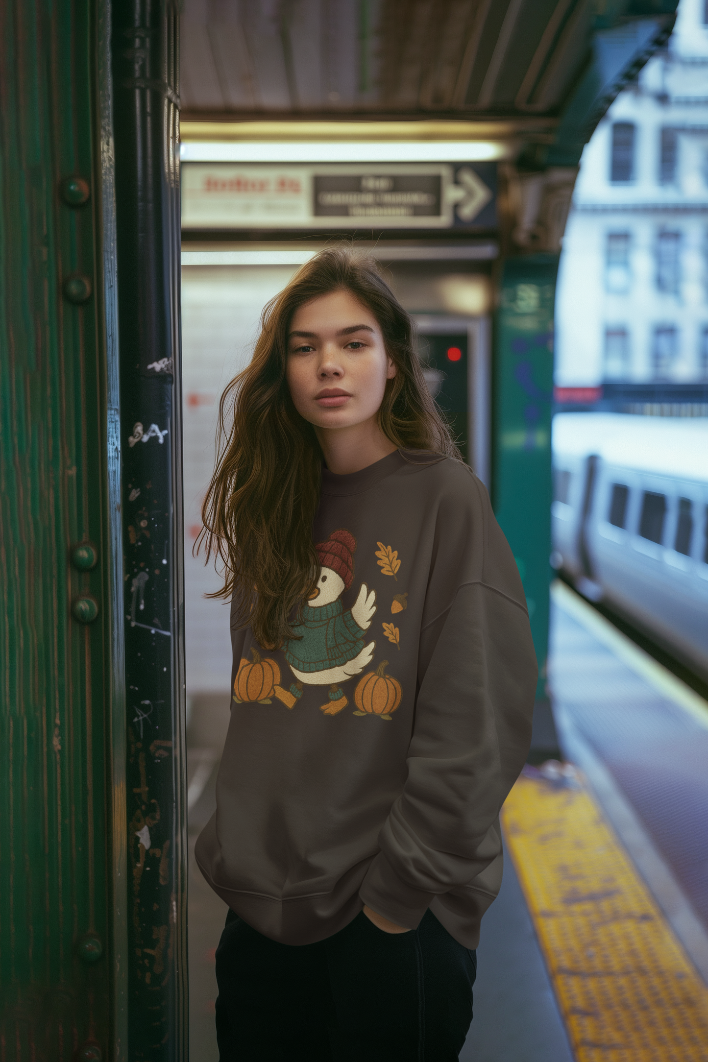 Cozy Autumn Goose Sweatshirt, Pumpkin, Fall Fashion, Unisex Crewneck, Halloween Gift, Seasonal Wear, Nature Lover's Apparel