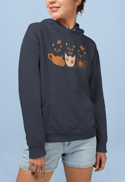 Cozy Cat-Themed Fleece Hoodie for Fall, Perfect for Cat Lovers, Halloween and Cozy Season, Cute Hoodie, Gift Idea, Autumn Vibe
