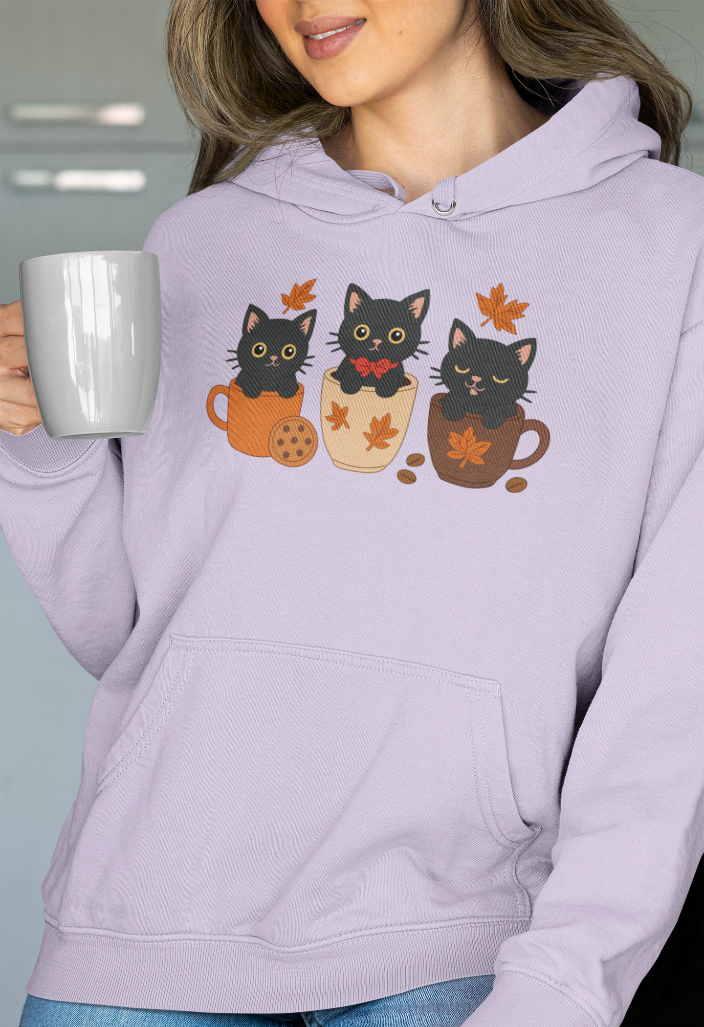 Cozy Cat-Themed Fleece Hoodie for Fall, Perfect for Cat Lovers, Halloween and Cozy Season, Cute Hoodie, Gift Idea, Autumn Vibe