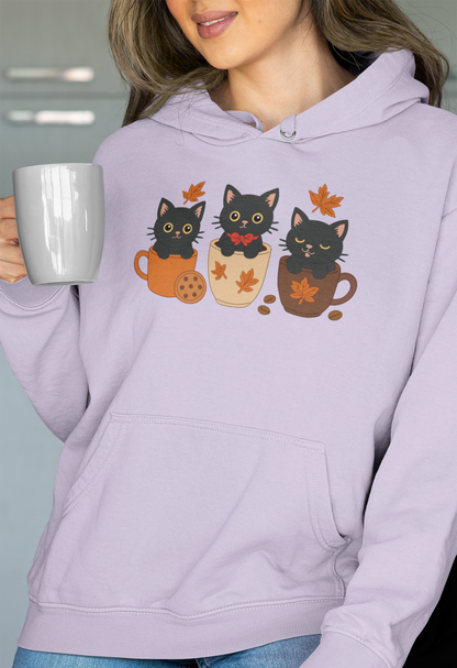 Cozy Cat-Themed Fleece Hoodie for Fall, Perfect for Cat Lovers, Halloween and Cozy Season, Cute Hoodie, Gift Idea, Autumn Vibe